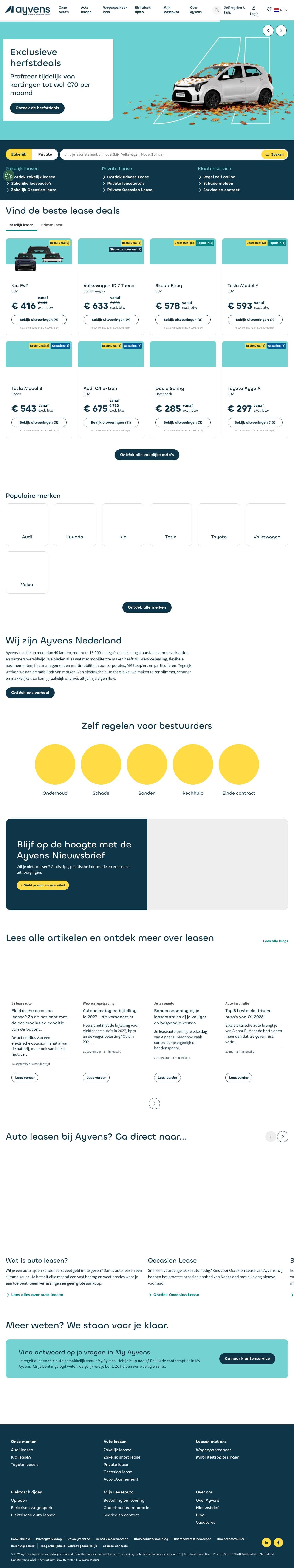 Voorbeeldweergave van de geteste pagina op ayvens.com