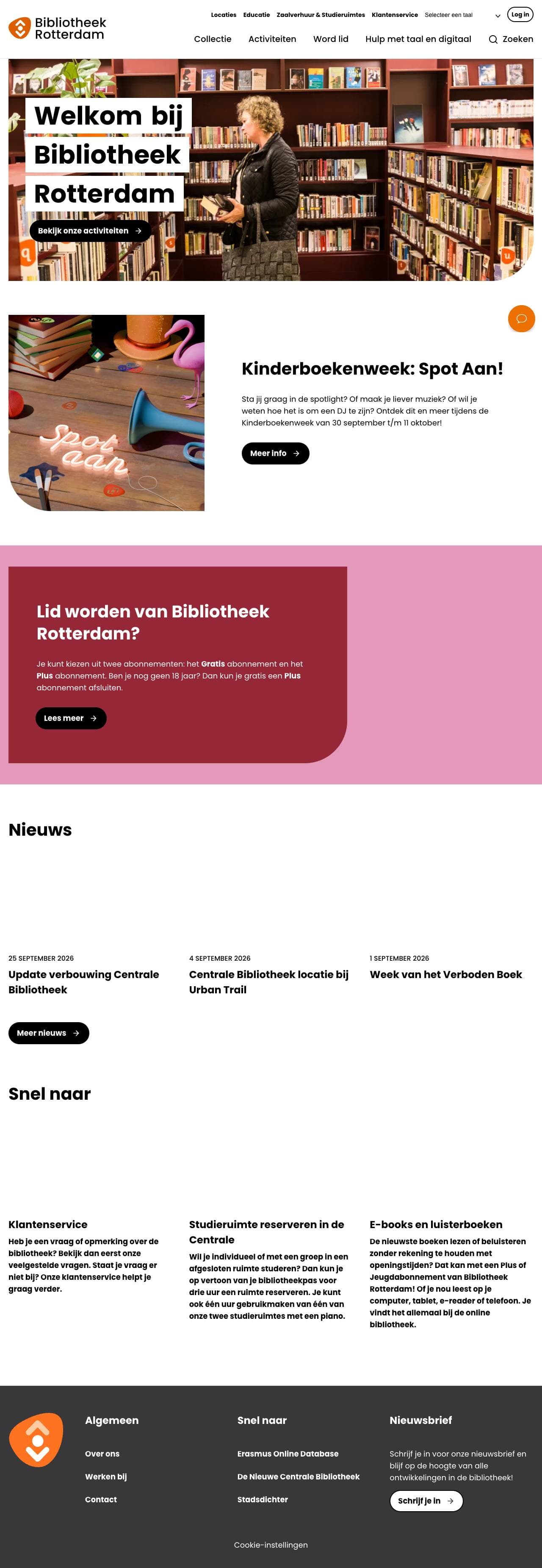 Voorbeeldweergave van de geteste pagina op bibliotheek.rotterdam.nl