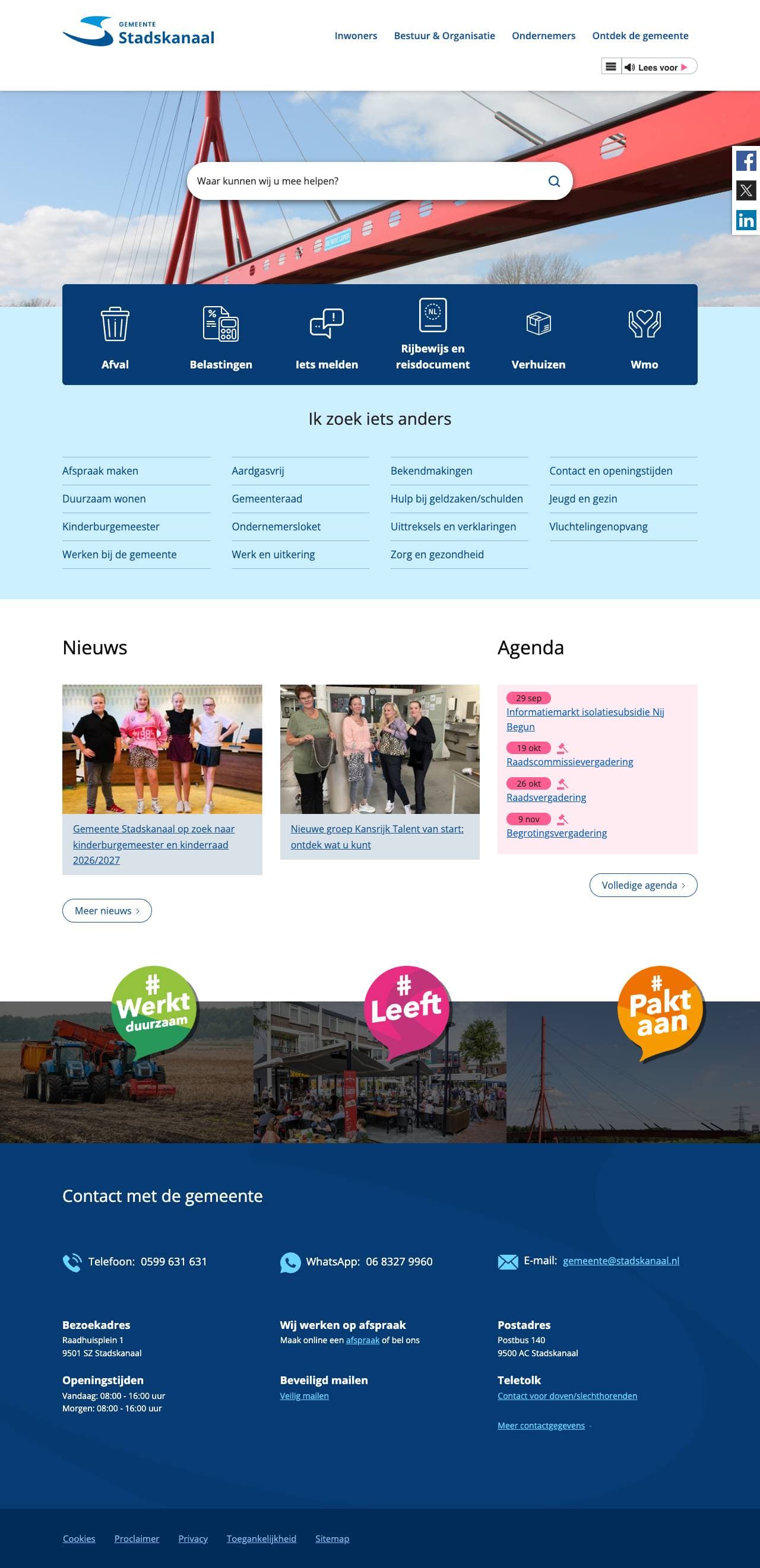Voorbeeldweergave van de geteste pagina op stadskanaal.nl