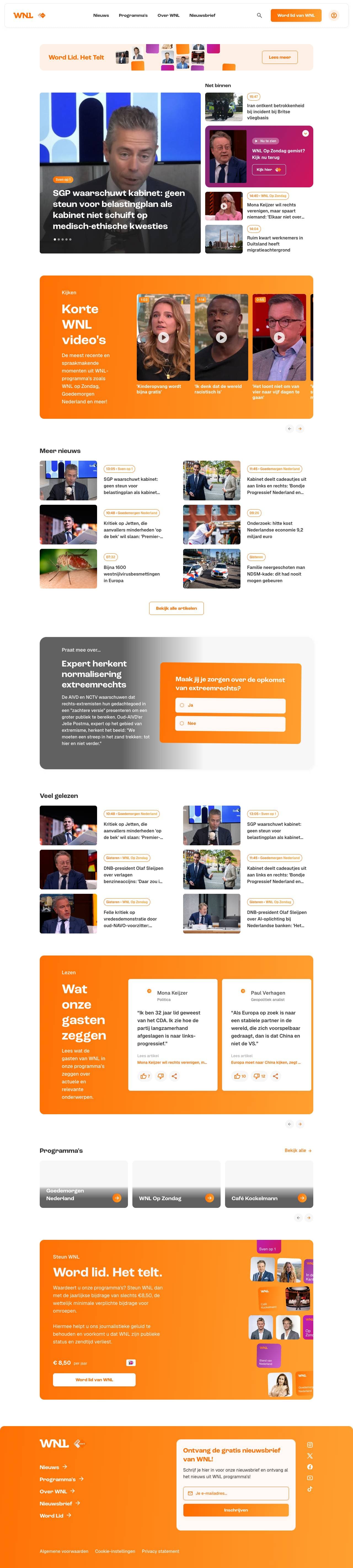 Voorbeeldweergave van de geteste pagina op wnl.tv