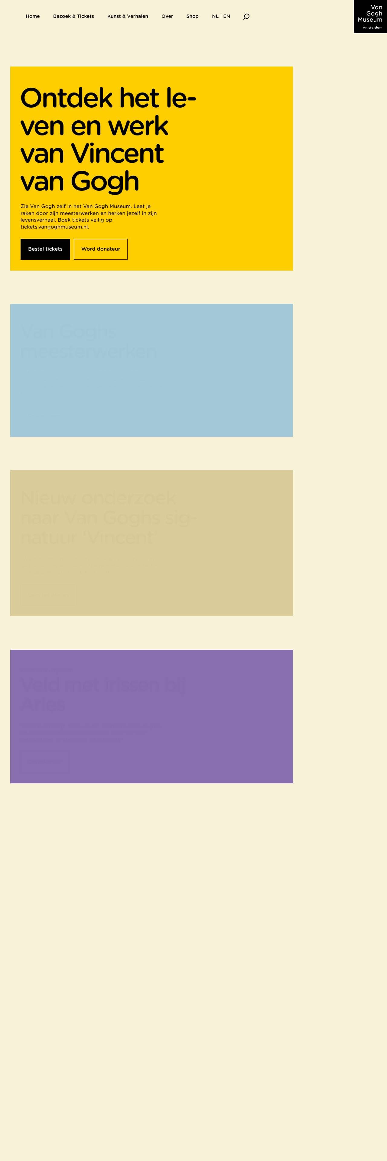 Voorbeeldweergave van de geteste pagina op vangoghmuseum.nl