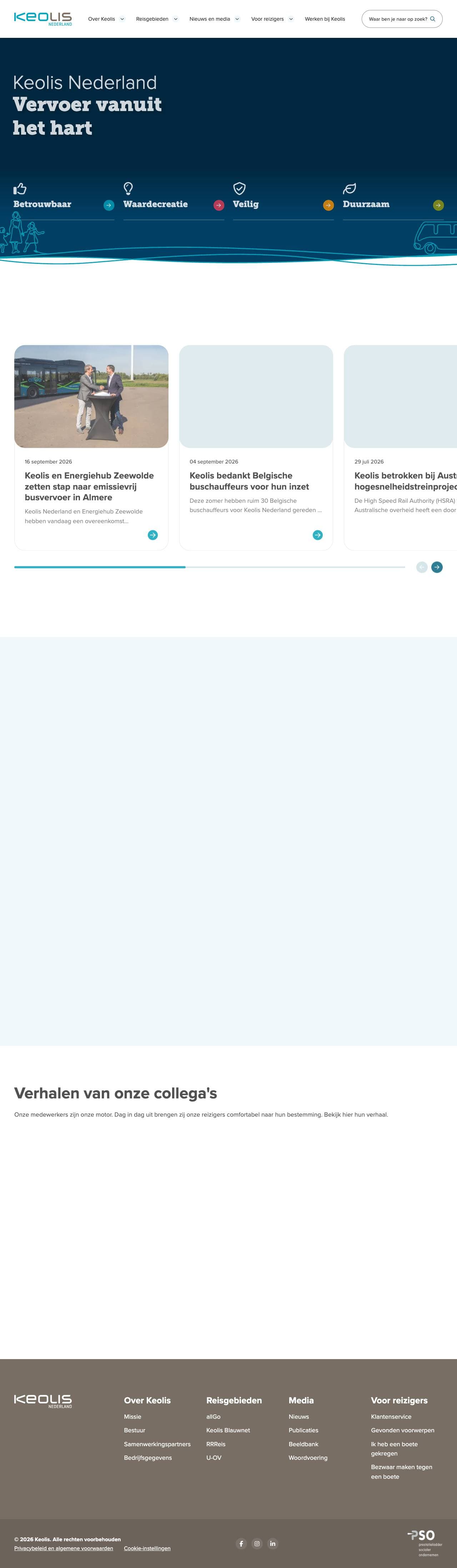 Voorbeeldweergave van de geteste pagina op keolis.nl