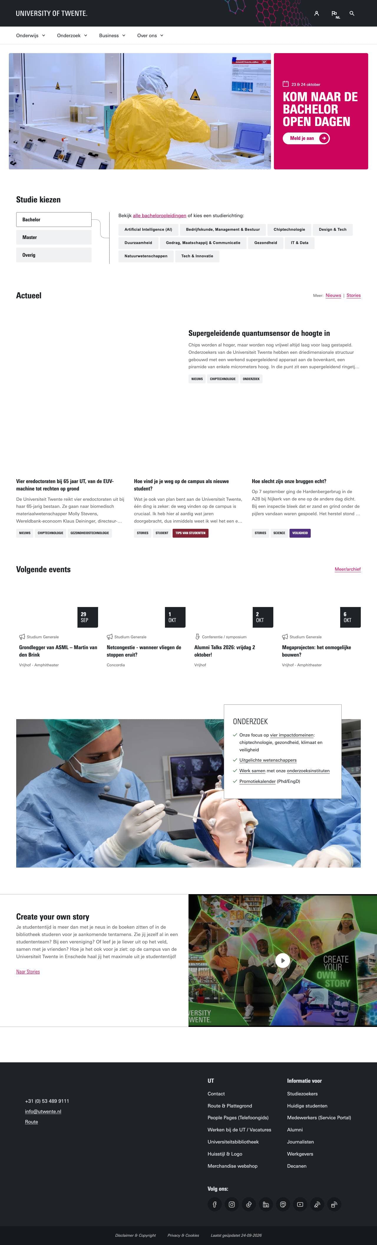 Voorbeeldweergave van de geteste pagina op utwente.nl