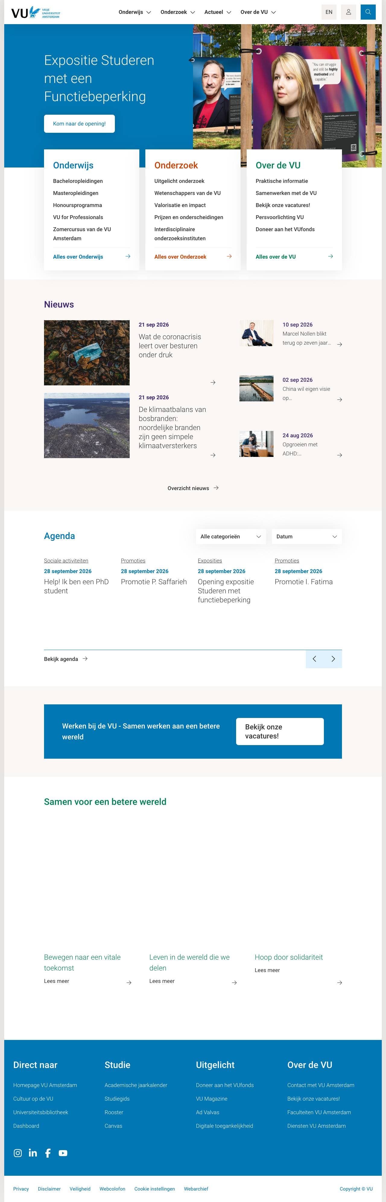 Voorbeeldweergave van de geteste pagina op vu.nl