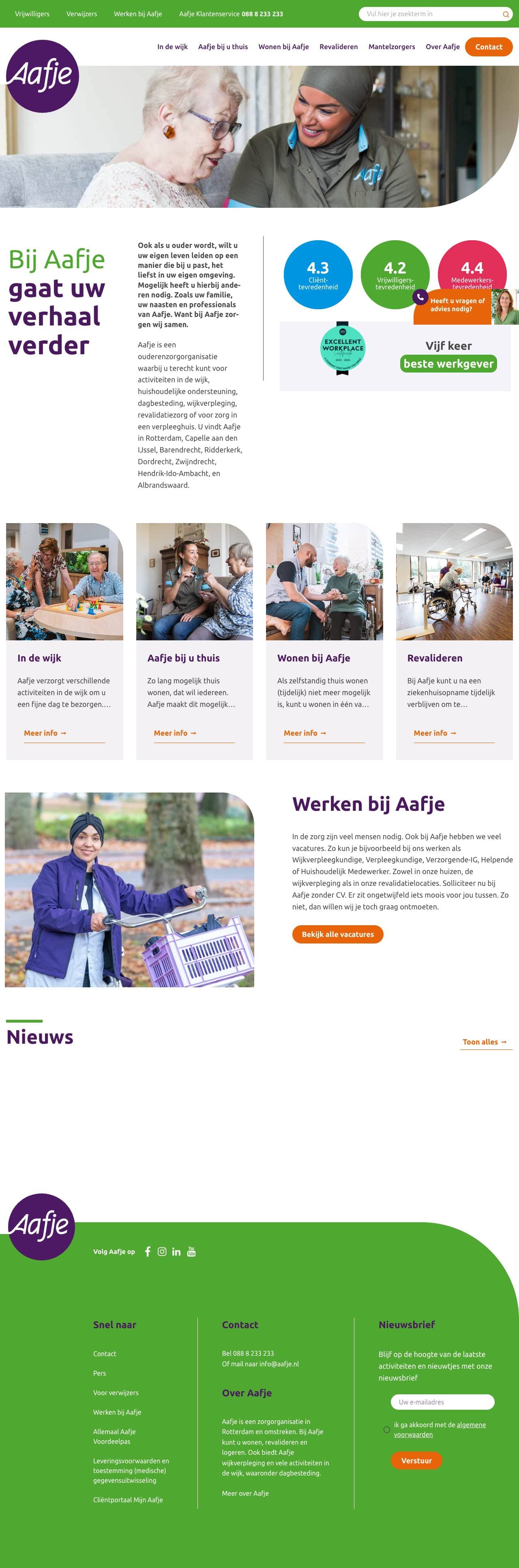 Voorbeeldweergave van de geteste pagina op aafje.nl