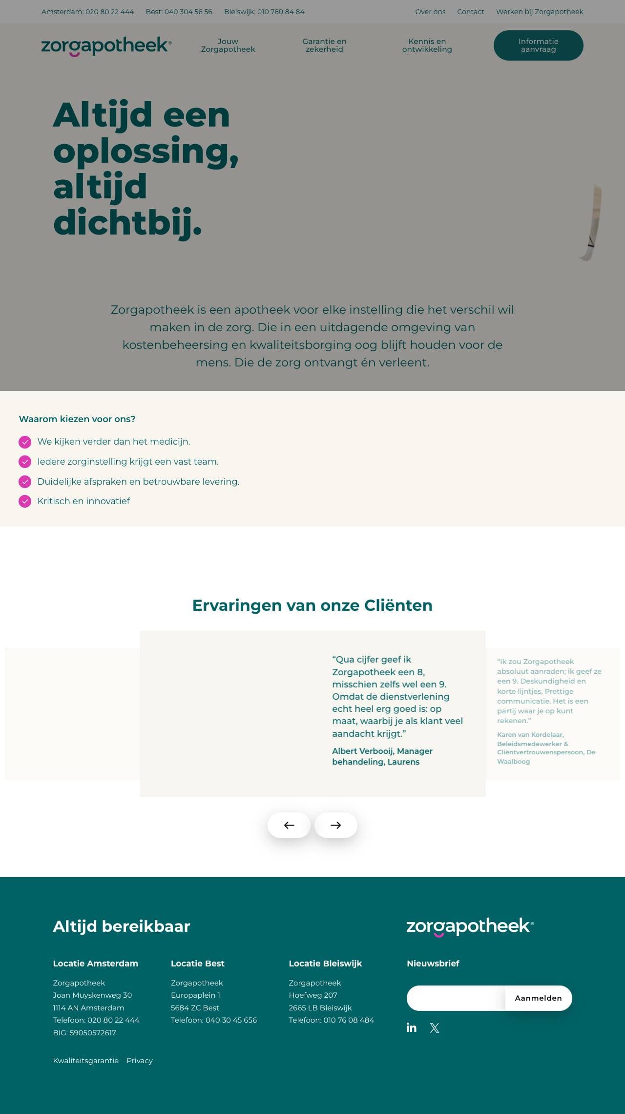 Voorbeeldweergave van de geteste pagina op zorgapotheek.nl