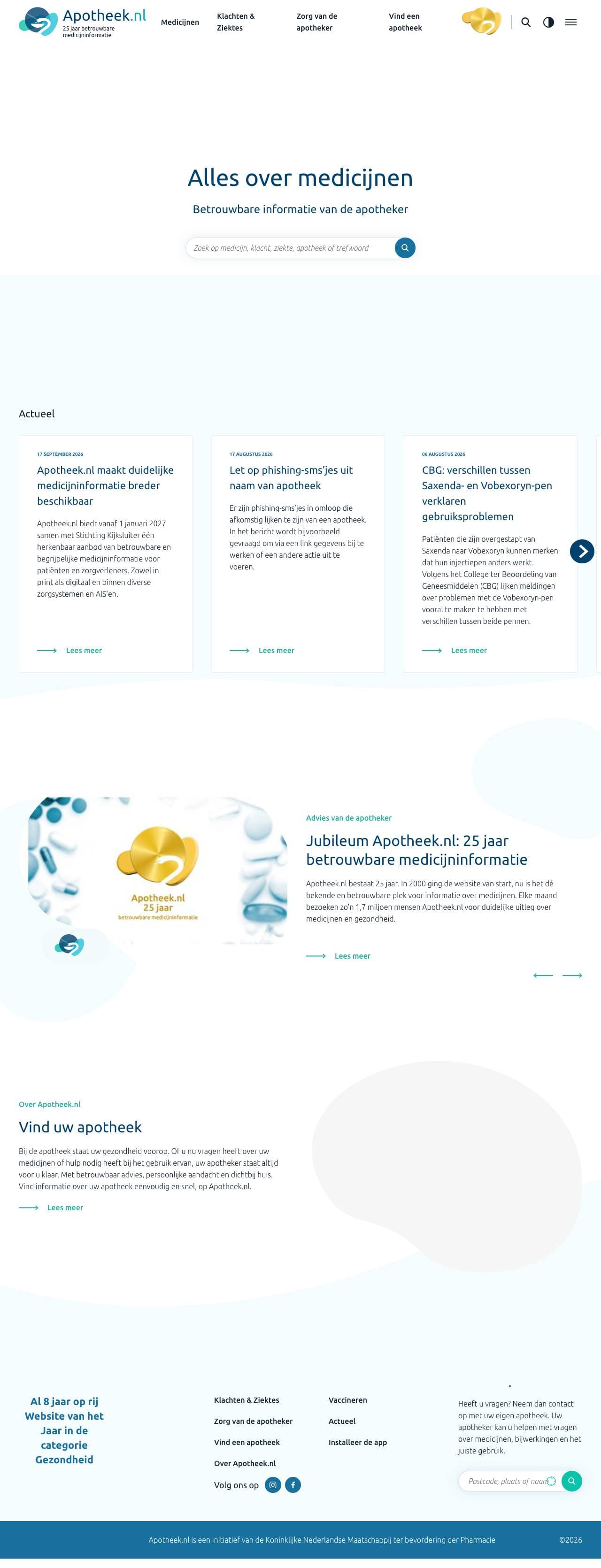 Voorbeeldweergave van de geteste pagina op apotheek.nl