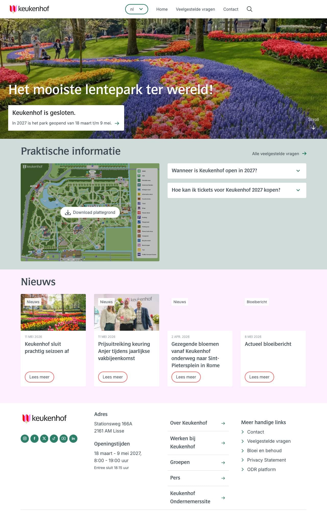 Voorbeeldweergave van de geteste pagina op keukenhof.nl