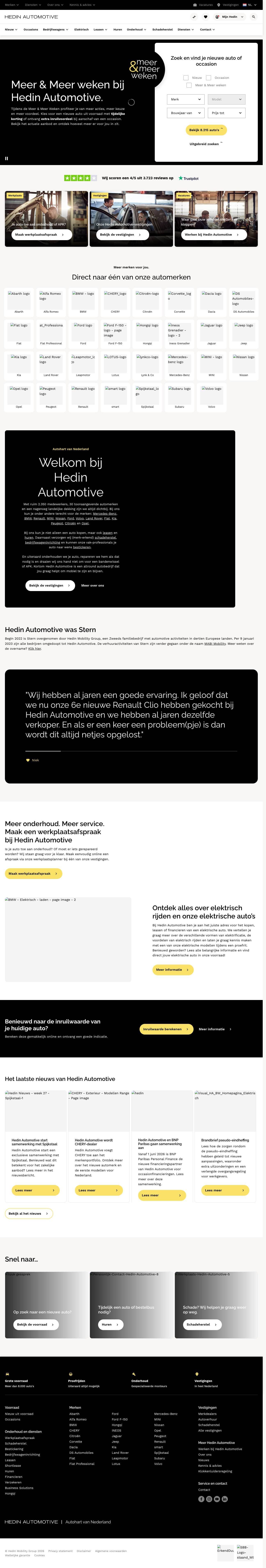 Voorbeeldweergave van de geteste pagina op hedinautomotive.nl