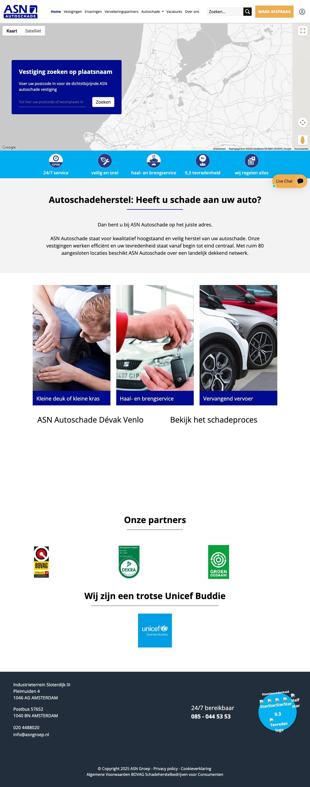 Voorbeeldweergave van de geteste pagina op asnautoschade.nl