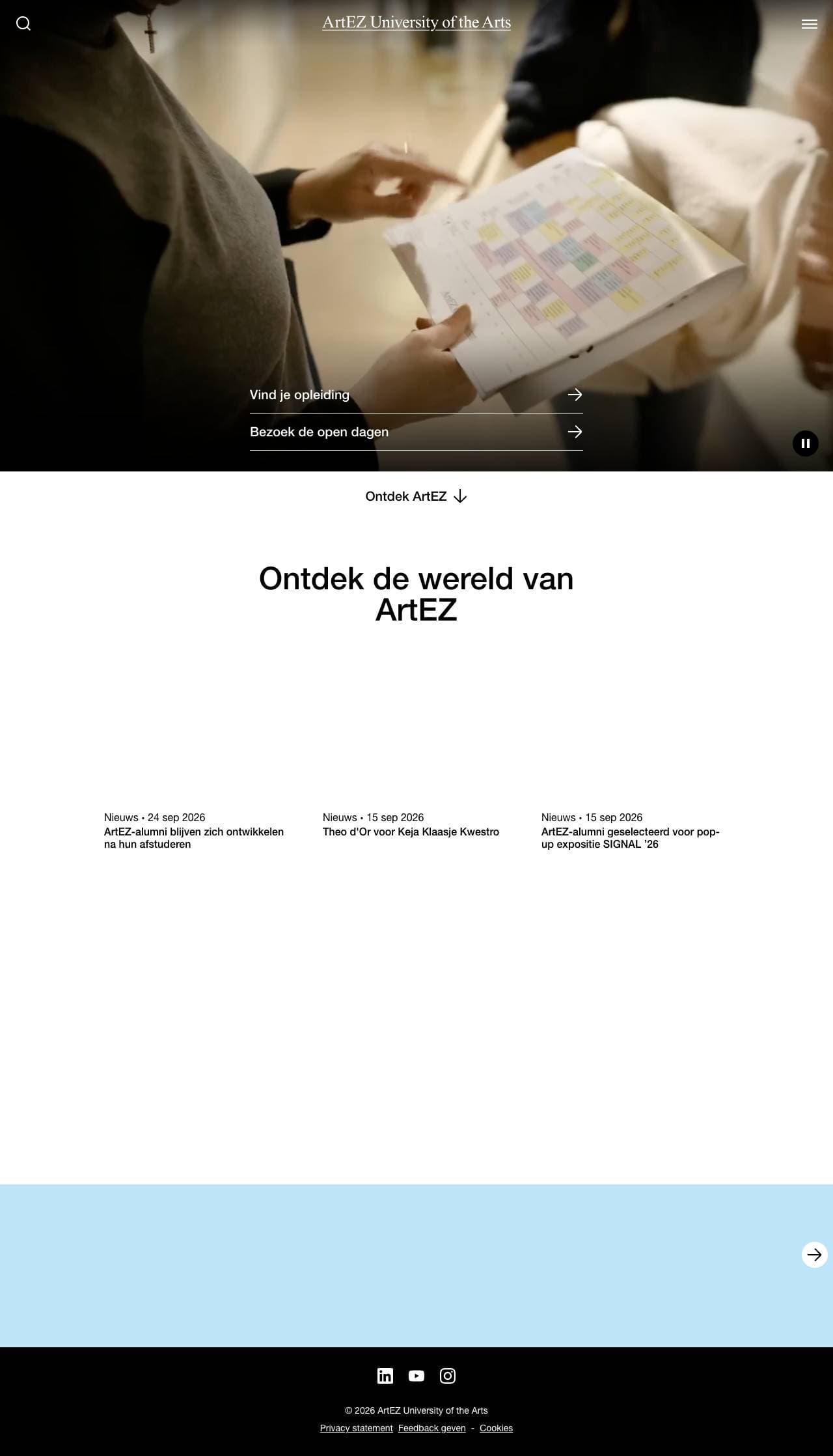 Voorbeeldweergave van de geteste pagina op artez.nl