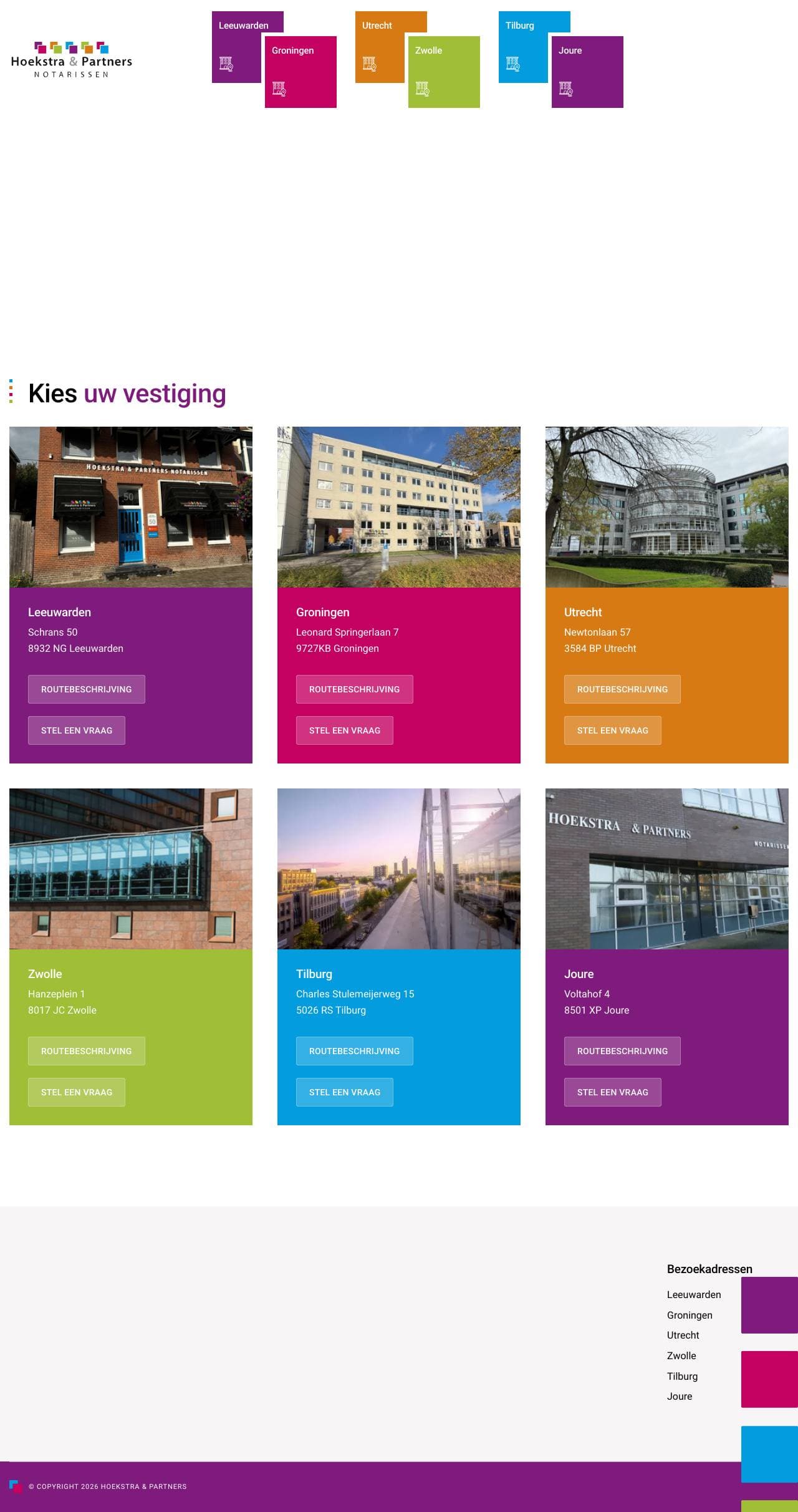 Voorbeeldweergave van de geteste pagina op hoekstraenpartners.nl