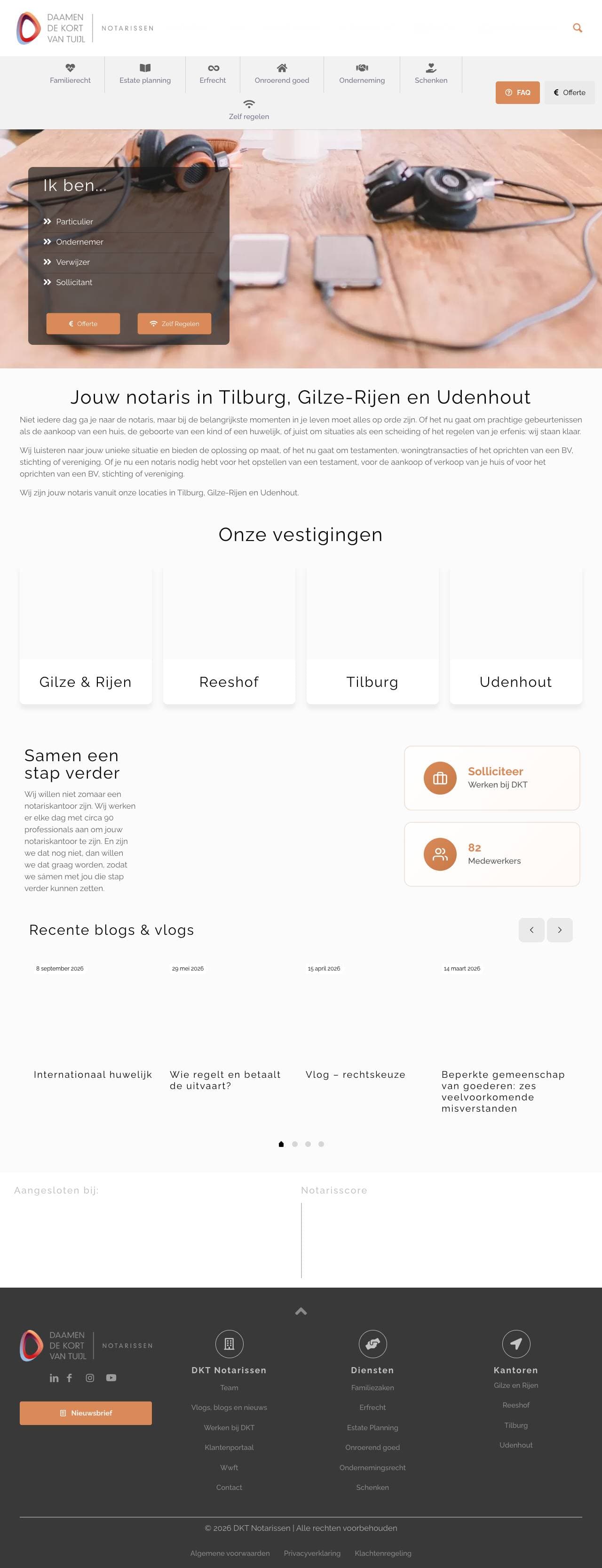 Voorbeeldweergave van de geteste pagina op dktnotarissen.nl