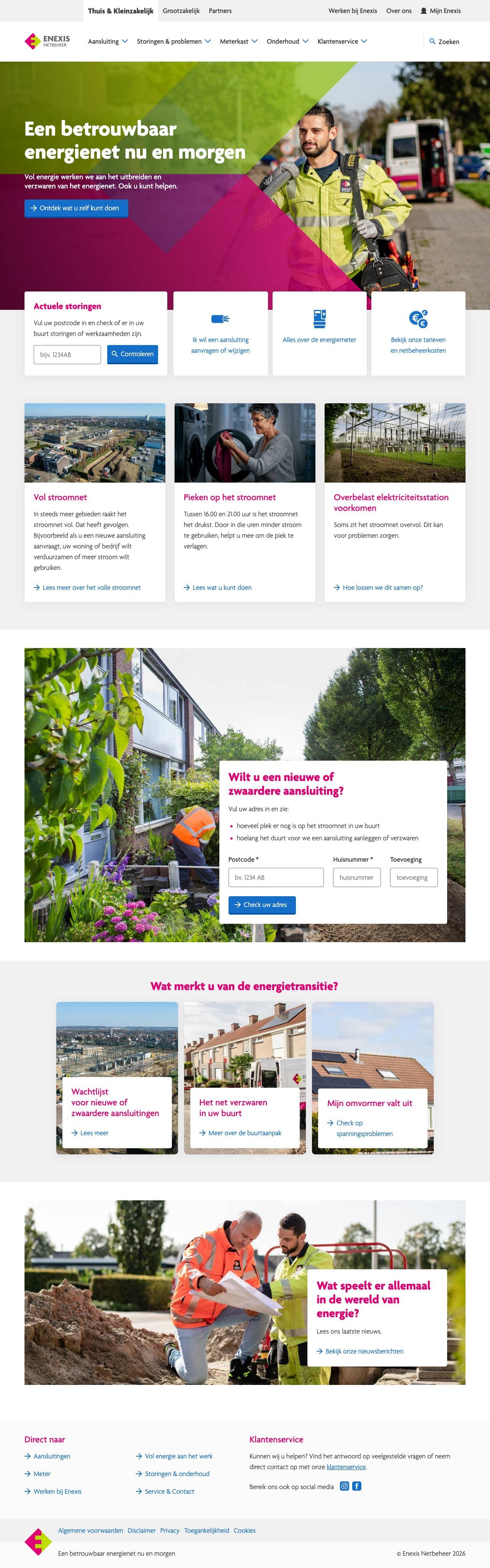 Voorbeeldweergave van de geteste pagina op enexis.nl
