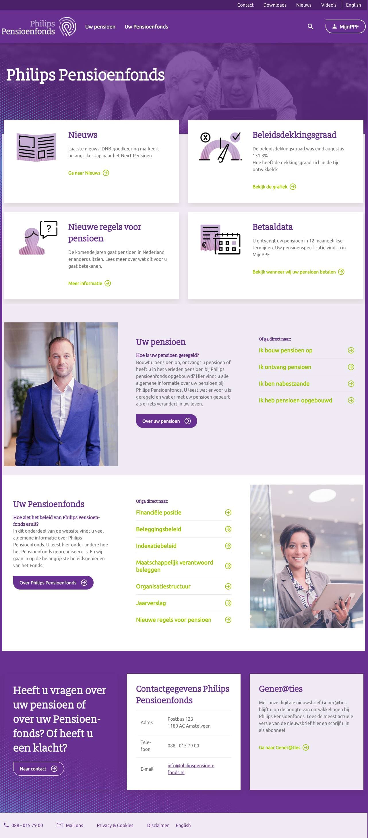 Voorbeeldweergave van de geteste pagina op philipspensioenfonds.nl