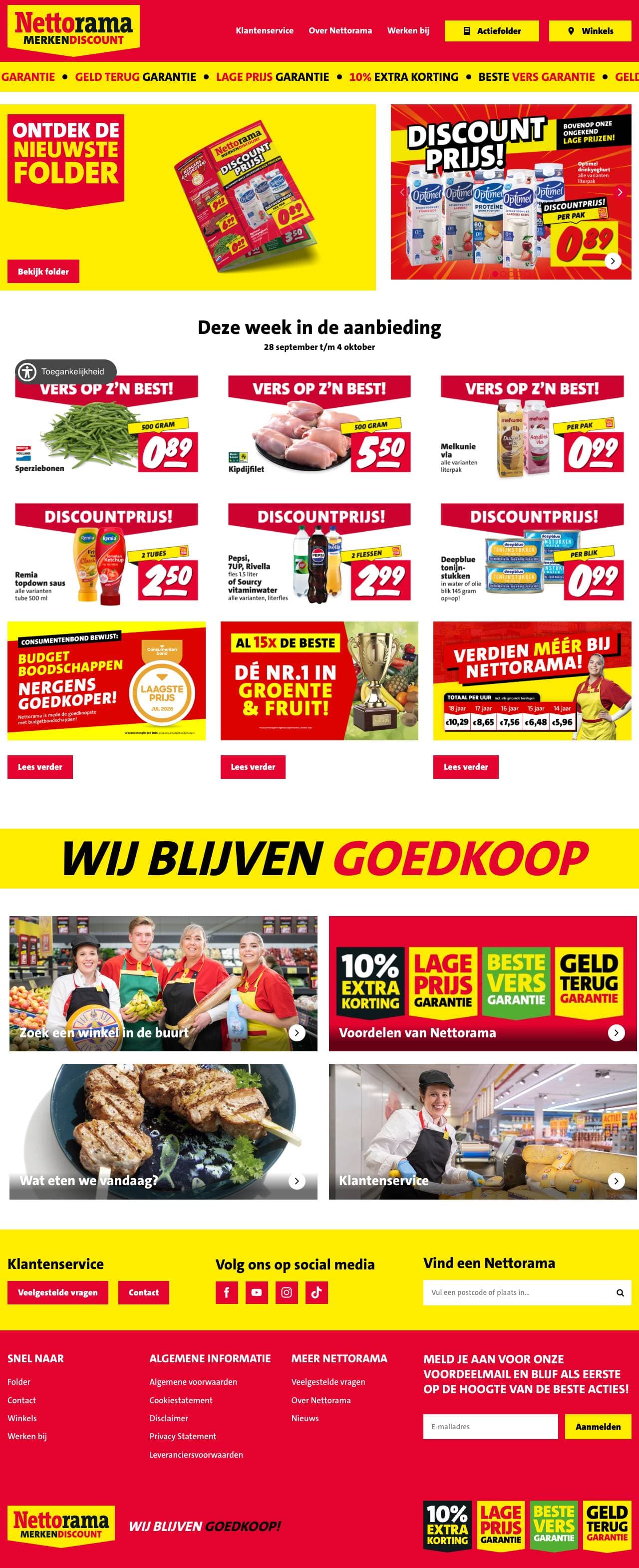 Voorbeeldweergave van de geteste pagina op nettorama.nl
