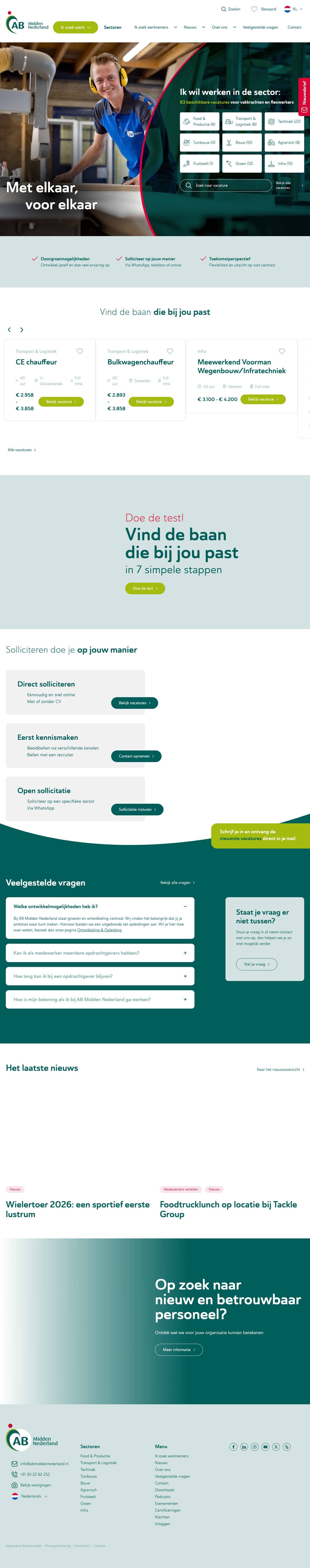 Voorbeeldweergave van de geteste pagina op abmiddennederland.nl