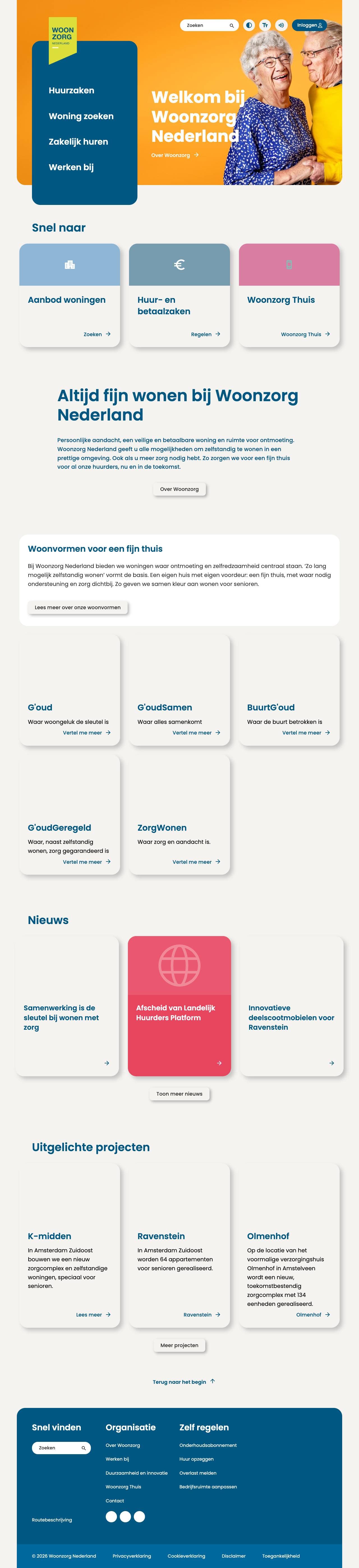 Voorbeeldweergave van de geteste pagina op woonzorg.nl
