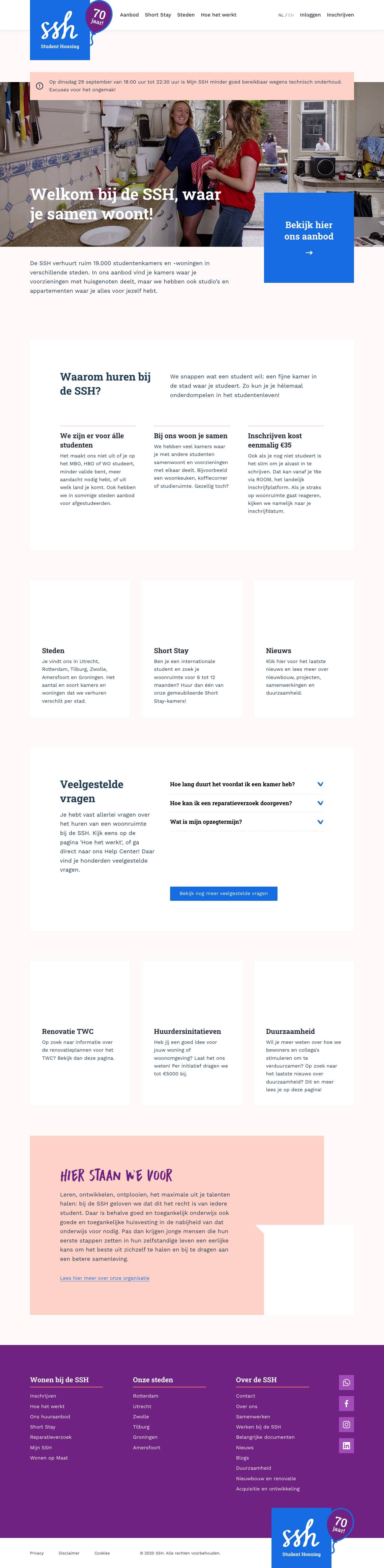 Voorbeeldweergave van de geteste pagina op sshxl.nl