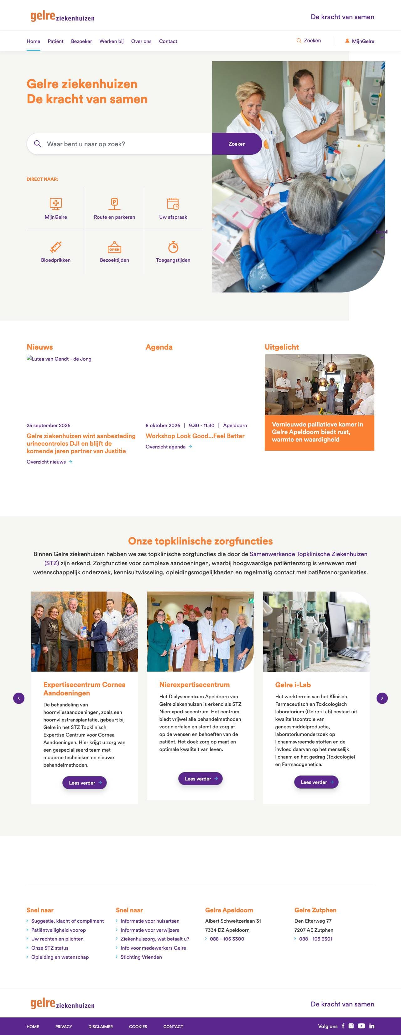 Voorbeeldweergave van de geteste pagina op gelreziekenhuizen.nl